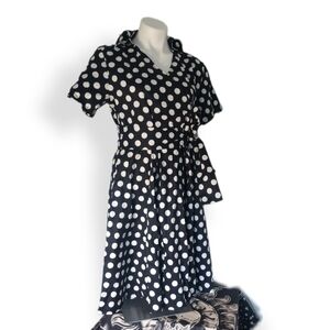 RETRO 50s Black and White Polkadot Dress with Sash XXL